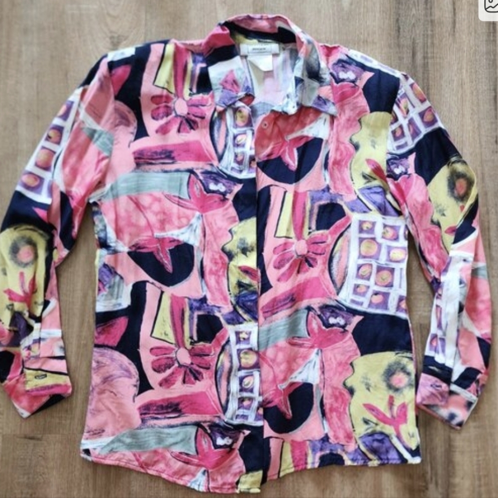 Vintage Abstract Painted Button Up Long Sleeve Top